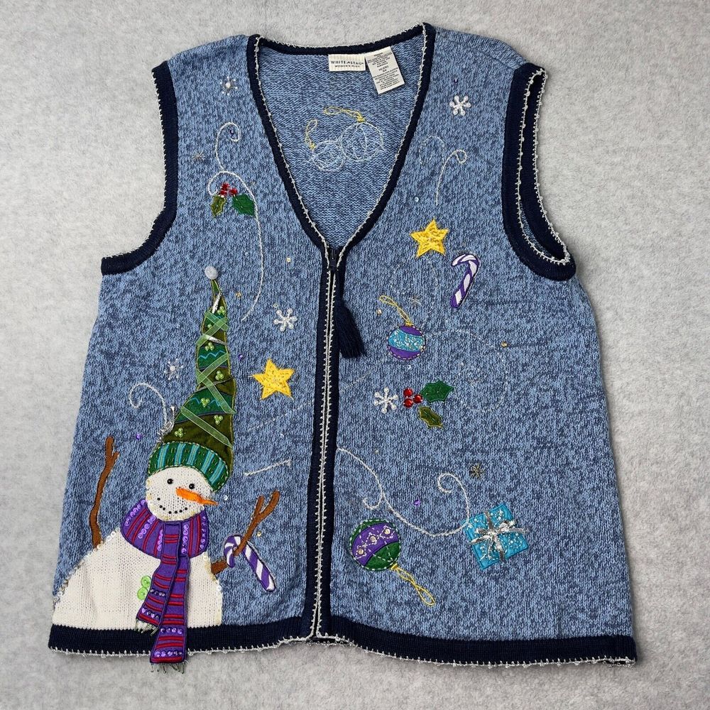White Stag Snowman Vest Womens Plus 16W Winter Christmas Top